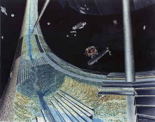 Illustration for article titled NASA's dizzying concept art imagines ribbons of farmland in space